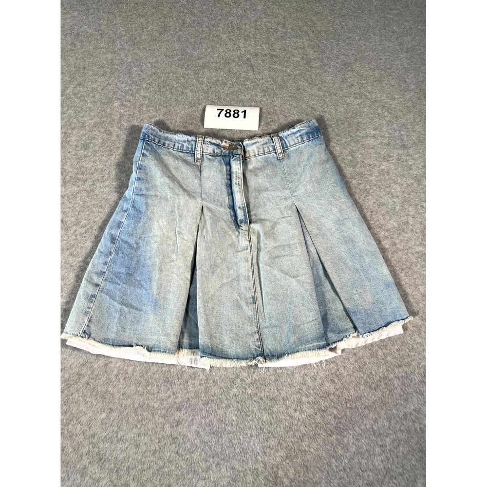 Neon Life Mini Skirt Womens Small Blue Denim Pleated Raw Hem Casual Outdoor